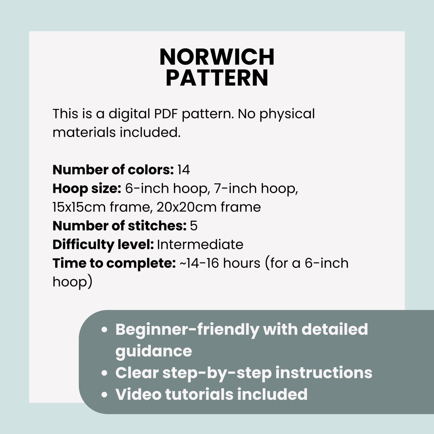 Norwich, United Kingdom, Cityscape - Hand Embroidery Pattern (PDF)