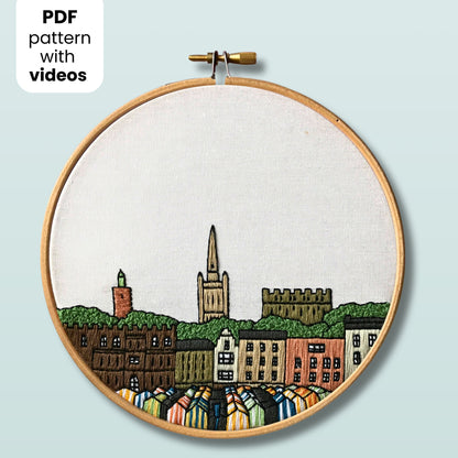 Norwich, United Kingdom, Cityscape - Hand Embroidery Pattern (PDF)