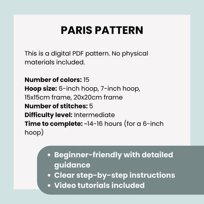 Paris, Frankreich, Stadtbild - Handstickmuster (PDF)