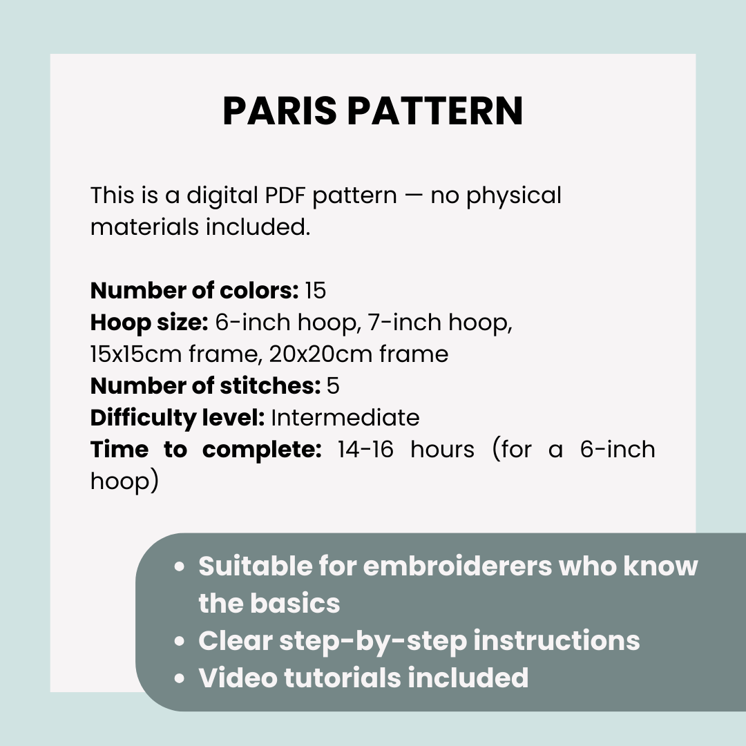 Paris, France, Cityscape - Hand Embroidery Pattern (PDF)