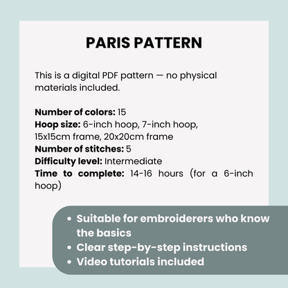 Paris, France, Cityscape - Hand Embroidery Pattern (PDF)