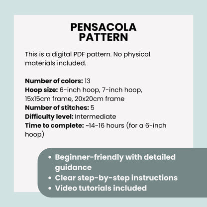 Pensacola Beach, FL, Meereslandschaft – Handstickmuster (PDF)