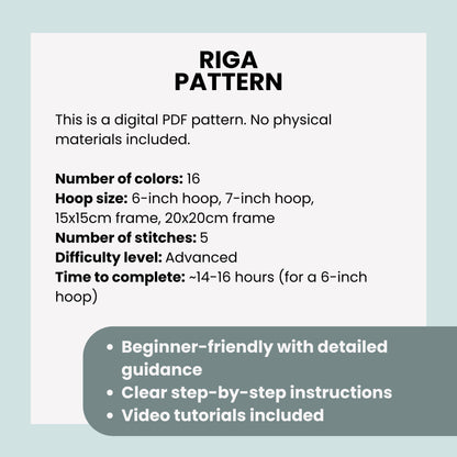 Riga, Latvia, Cityscape - Hand Embroidery Pattern (PDF)