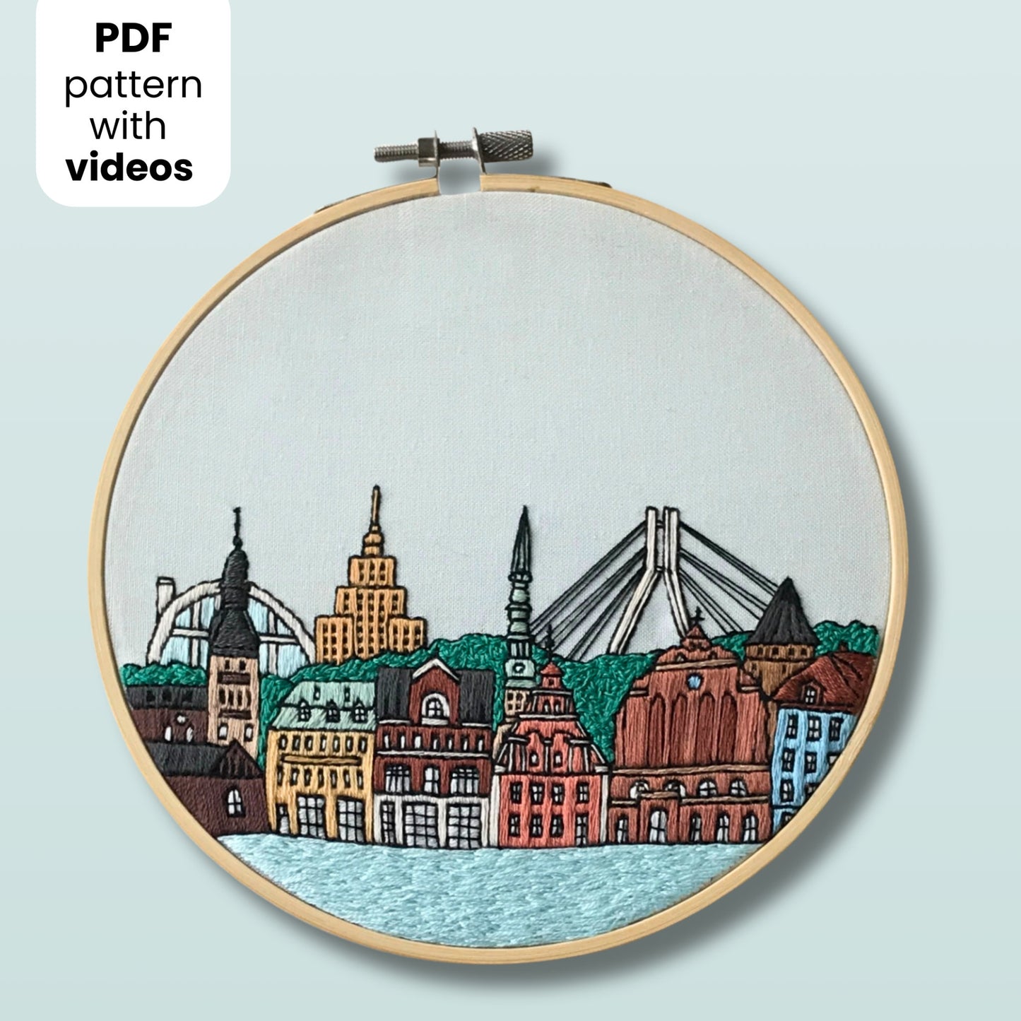 Riga, Latvia, Cityscape - Hand Embroidery Pattern (PDF)