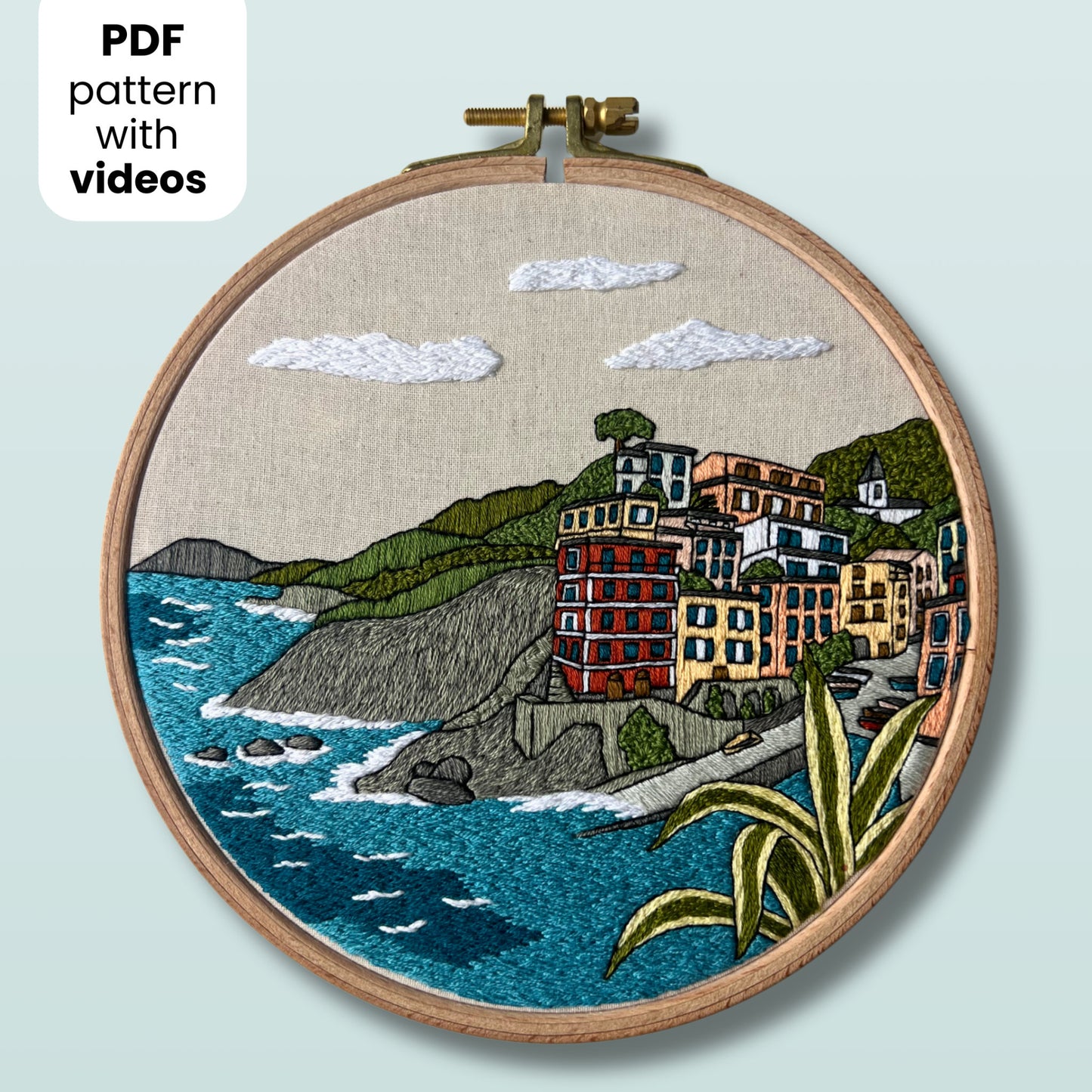 Riomaggiore, Italy, Harbor - Hand Embroidery Pattern (PDF)