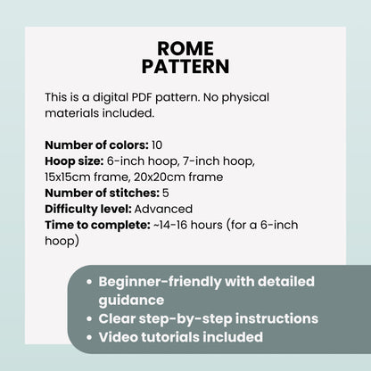 Rome, Italy, Landmarks - Hand Embroidery Pattern (PDF)