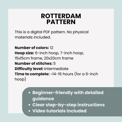 Rotterdam, Netherlands, Cityscape - Hand Embroidery Pattern (PDF)