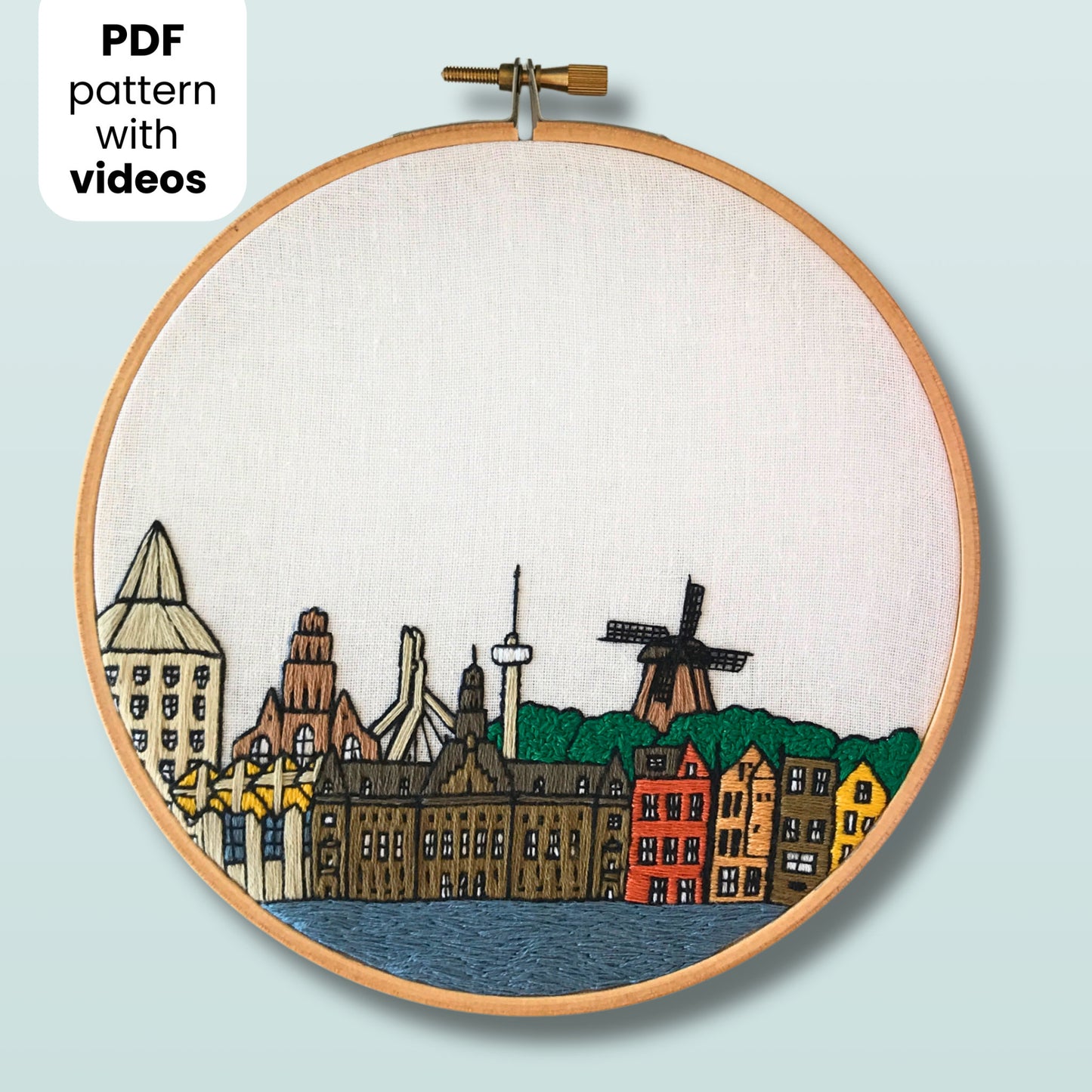 Rotterdam, Netherlands, Cityscape - Hand Embroidery Pattern (PDF)
