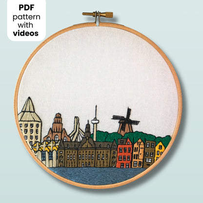 Rotterdam, Netherlands, Cityscape - Hand Embroidery Pattern (PDF)