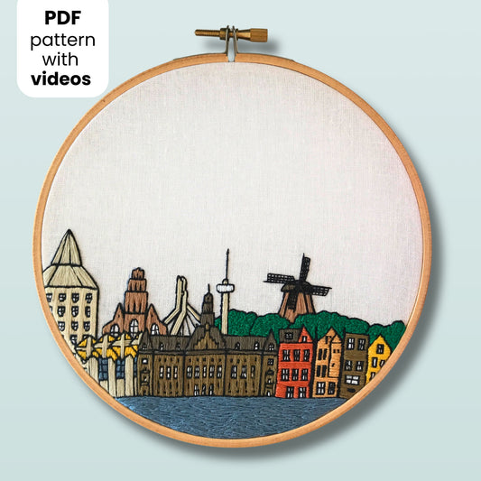 Rotterdam, Netherlands, Cityscape - Hand Embroidery Pattern (PDF)