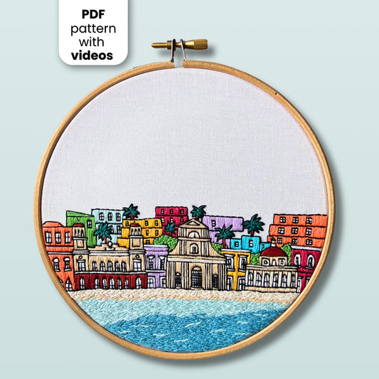 San Juan, Puerto Rico, Cityscape - Hand Embroidery Pattern (PDF)