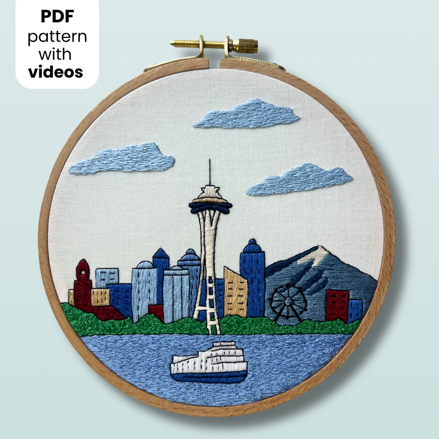 Seattle, WA, Skyline - Hand Embroidery Pattern (PDF)