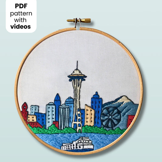Seattle, WA, Skyline - Hand Embroidery Pattern (PDF)
