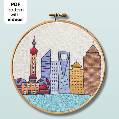 Shanghai, China, Stadtbild - Handstickmuster (PDF)