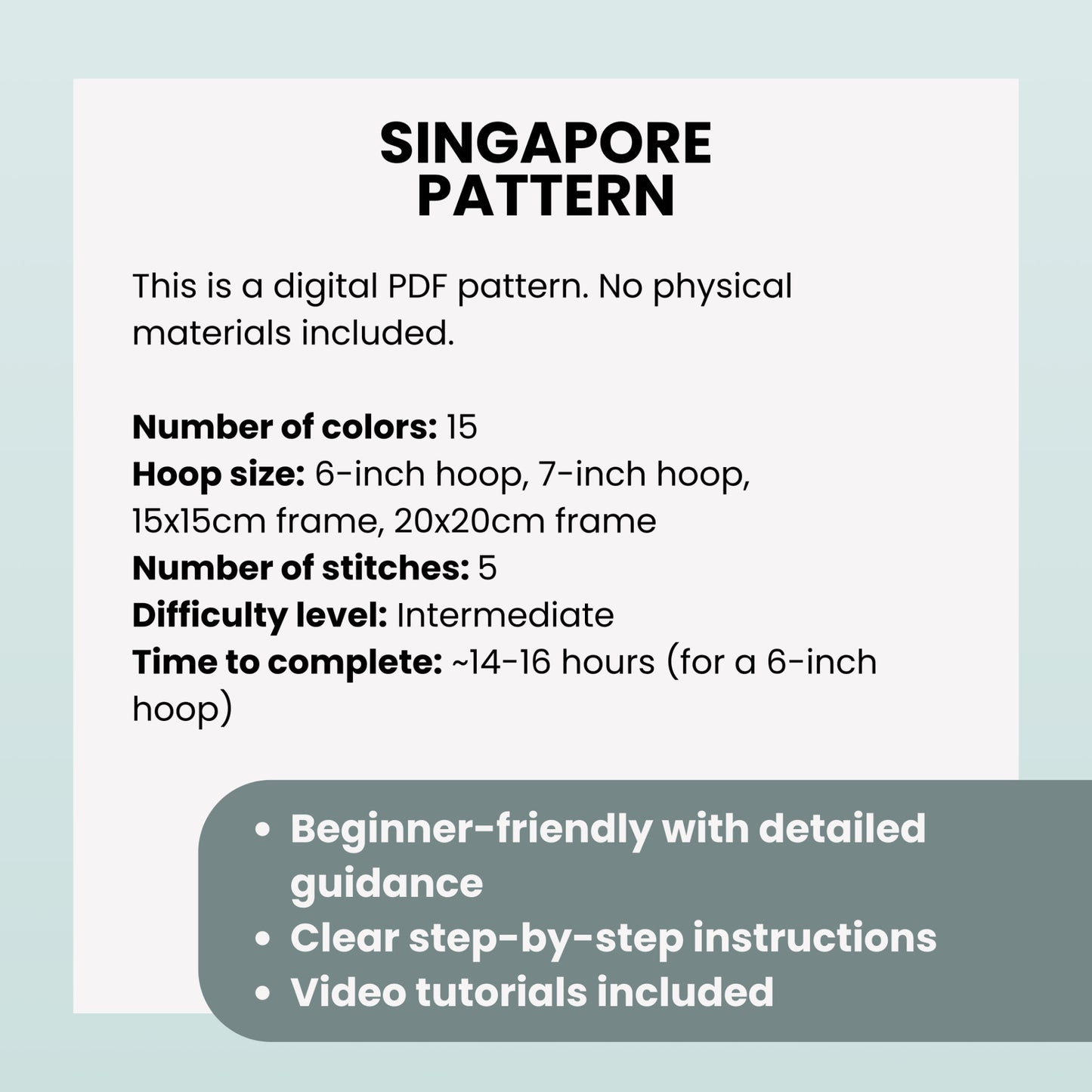 Singapore, Hand Embroidery Pattern (PDF)