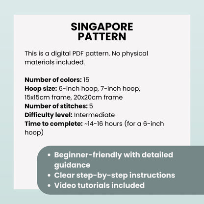 Singapore, Hand Embroidery Pattern (PDF)