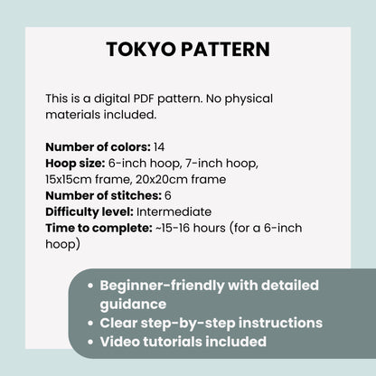 Tokyo, Japan, Cityscape - Hand Embroidery Pattern (PDF)