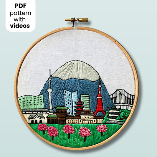 Tokyo, Japan, Cityscape - Hand Embroidery Pattern (PDF)