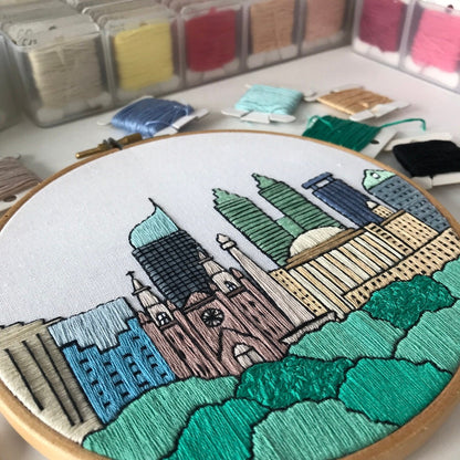 Jakarta, Indonesia, Cityscape - Hand Embroidery Pattern (PDF)