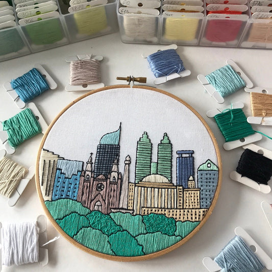 Jakarta, Indonesia, Cityscape - Hand Embroidery Pattern (PDF)