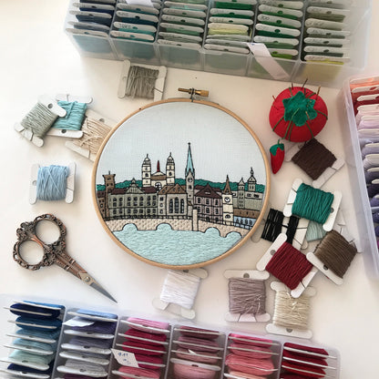 Zurich, Switzerland, Cityscape - Hand Embroidery Pattern (PDF)