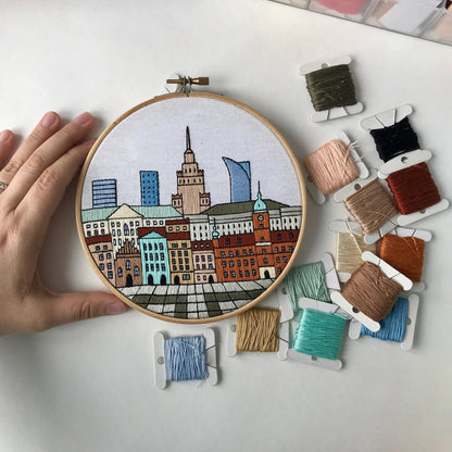 Warsaw, Poland, Cityscape - Hand Embroidery Pattern (PDF)