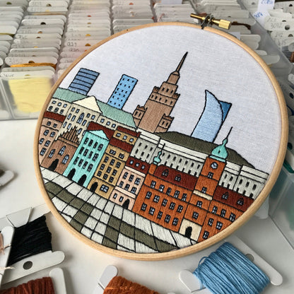 Warsaw, Poland, Cityscape - Hand Embroidery Pattern (PDF)