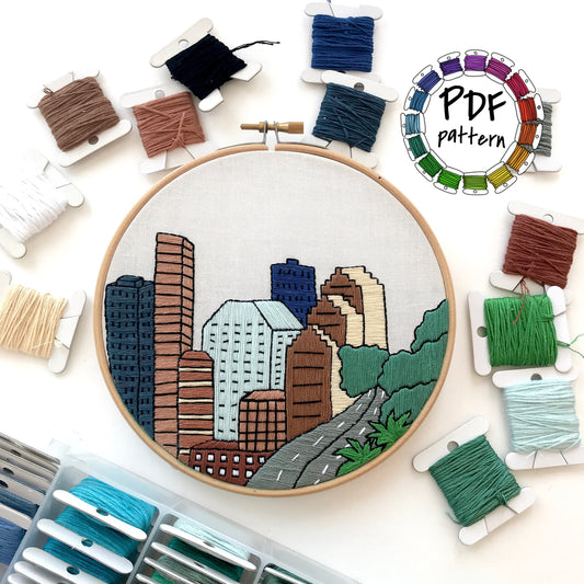 Houston, TX, Cityscape - Hand Embroidery Pattern (PDF)