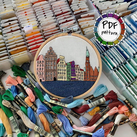 Wroclaw, Poland, Cityscape - Hand Embroidery Pattern (PDF)