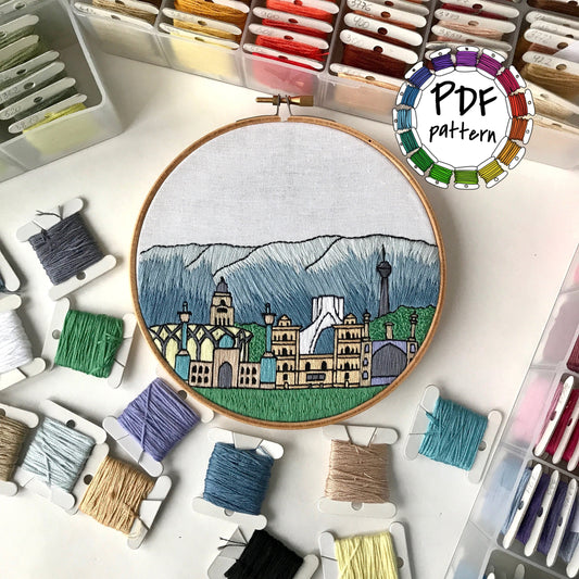 Tehran, Iran, Cityscape - Hand Embroidery Pattern (PDF)