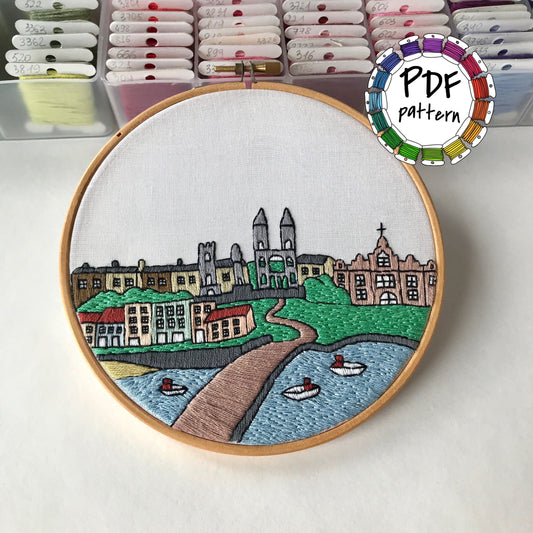 St. Andrews, United Kingdom, Landmarks - Hand Embroidery Pattern (PDF)