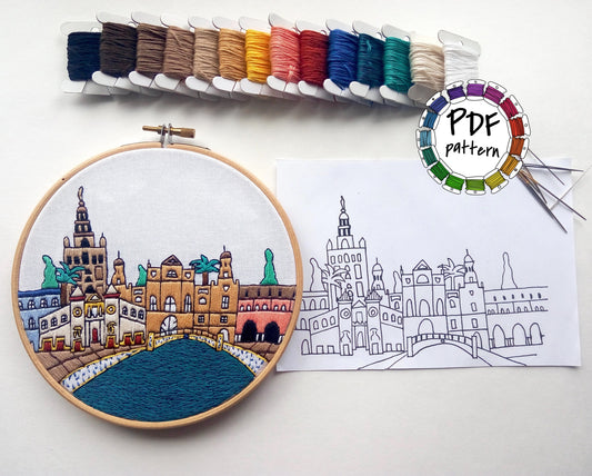 Seville, Spain, Cityscape - Hand Embroidery Pattern (PDF)