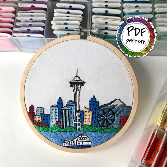 Seattle, WA, Skyline - Hand Embroidery Pattern (PDF)