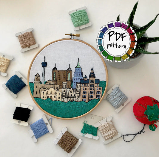 San Antonio, TX, Cityscape - Hand Embroidery Pattern (PDF)