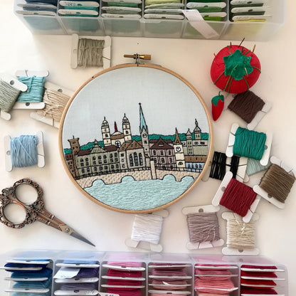 Zurich, Switzerland, Cityscape - Hand Embroidery Pattern (PDF)