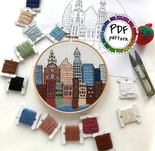 Boston, MA, Embroidery Art - Hand Embroidery Pattern (PDF)