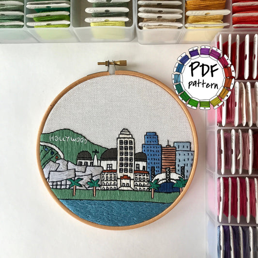 Los Angeles, CA, Cityscape - Hand Embroidery Pattern (PDF)
