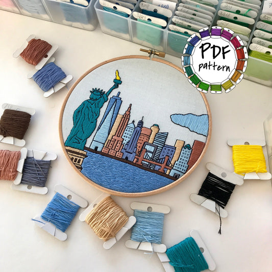 New York, NY, Skyline - Hand Embroidery Pattern (PDF)