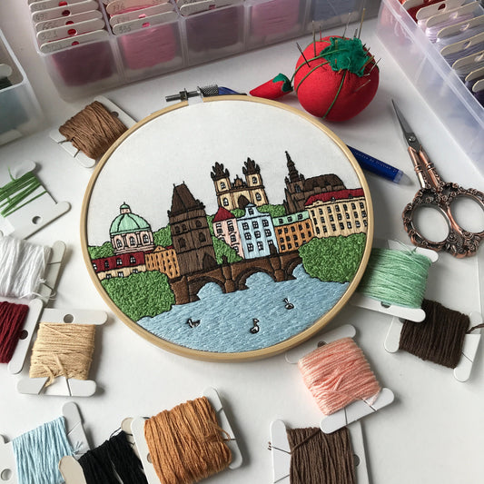 Prague, Czech Republic, Cityscape - Hand Embroidery Pattern (PDF)