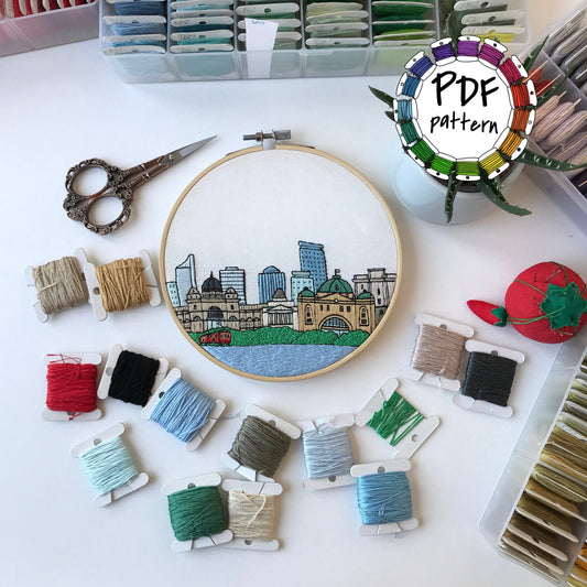 Melbourne, Australia, Cityscape - Hand Embroidery Pattern (PDF)