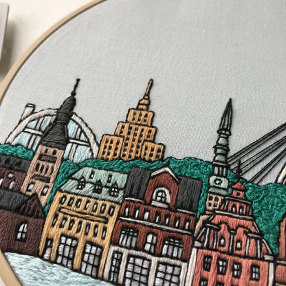 Riga, Latvia, Cityscape - Hand Embroidery Pattern (PDF)