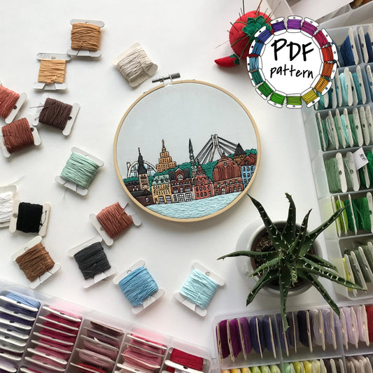 Riga, Latvia, Cityscape - Hand Embroidery Pattern (PDF)