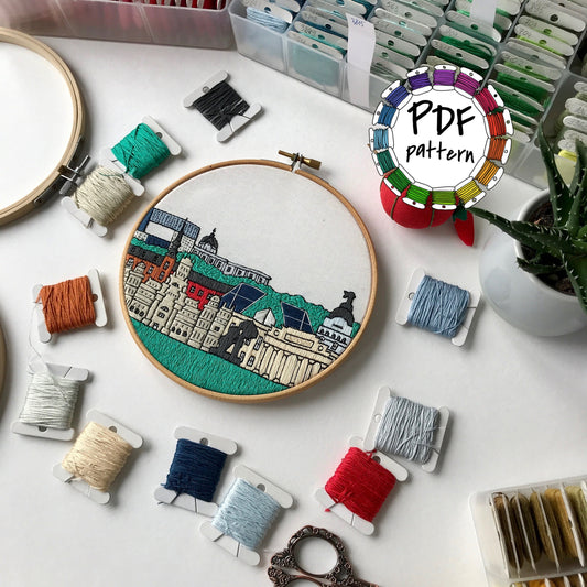 Madrid, Spain, Cityscape - Hand Embroidery Pattern (PDF)
