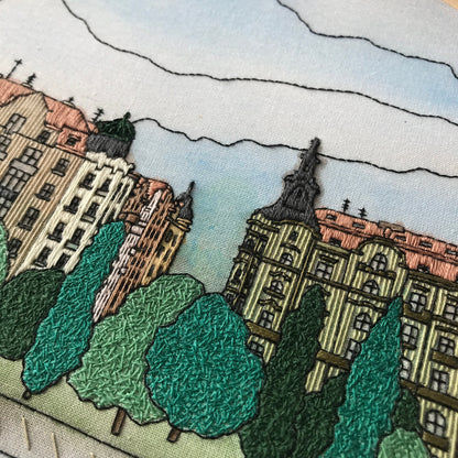 Prague, Czech Republic, Mixed Media - Hand Embroidery Pattern (PDF)