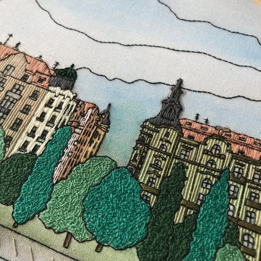 Prague, Czech Republic, Mixed Media - Hand Embroidery Pattern (PDF)