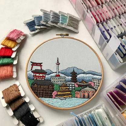 Kyoto, Japan, Cityscape - Hand Embroidery Pattern (PDF)