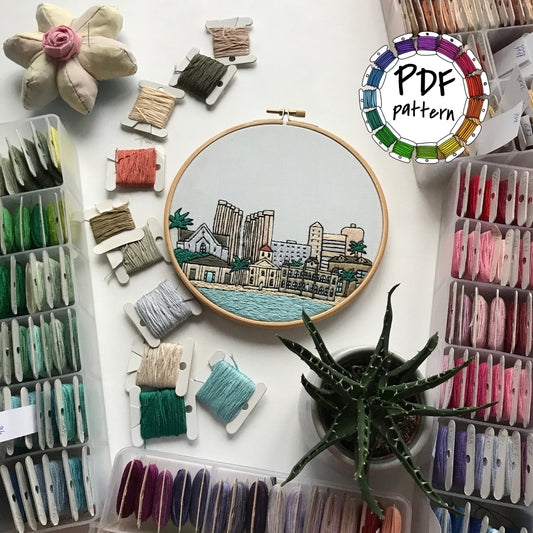 Honolulu, HI, Skyline - Hand Embroidery Pattern (PDF)