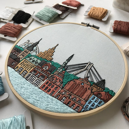 Riga, Latvia, Cityscape - Hand Embroidery Pattern (PDF)