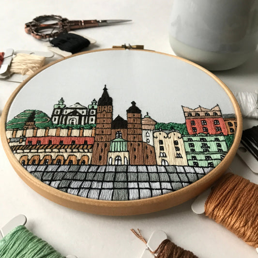 Krakow, Poland, Cityscape - Hand Embroidery Pattern (PDF)