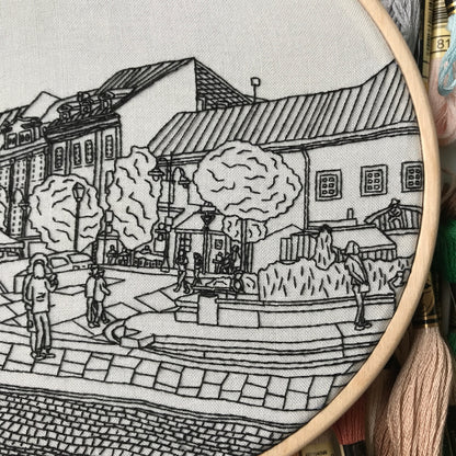 Vilnius, Lithuania, Black & White - Hand Embroidery Pattern (PDF)